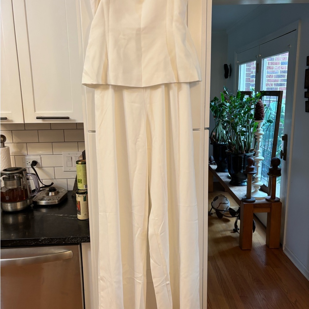 new Amanda Uprichard Yadira twofer layered button down jumpsuit in ivory - Picture 8 of 9